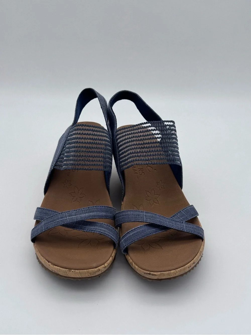 Skechers Beverlee High Tea Navy Wedge Sandals Size 9 Like New